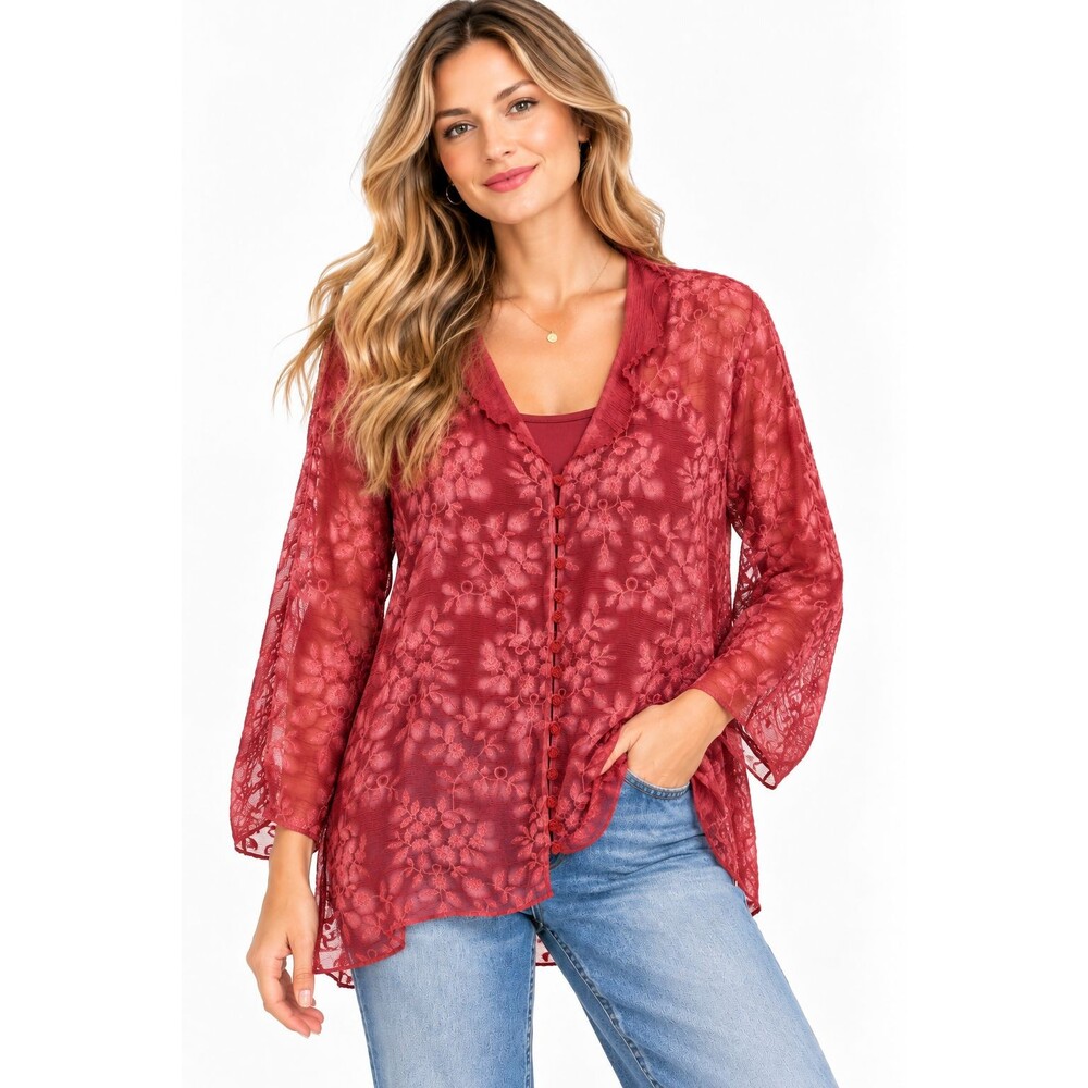 New Soft Surroundings Silk Aimee Sheer Blouse Tank Top Sheer Floral Embroidered